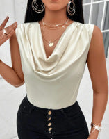 Throw neck vest satin top slim sleeveless t-shirt