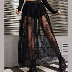 Dark gothic lace see-through skirt long dress