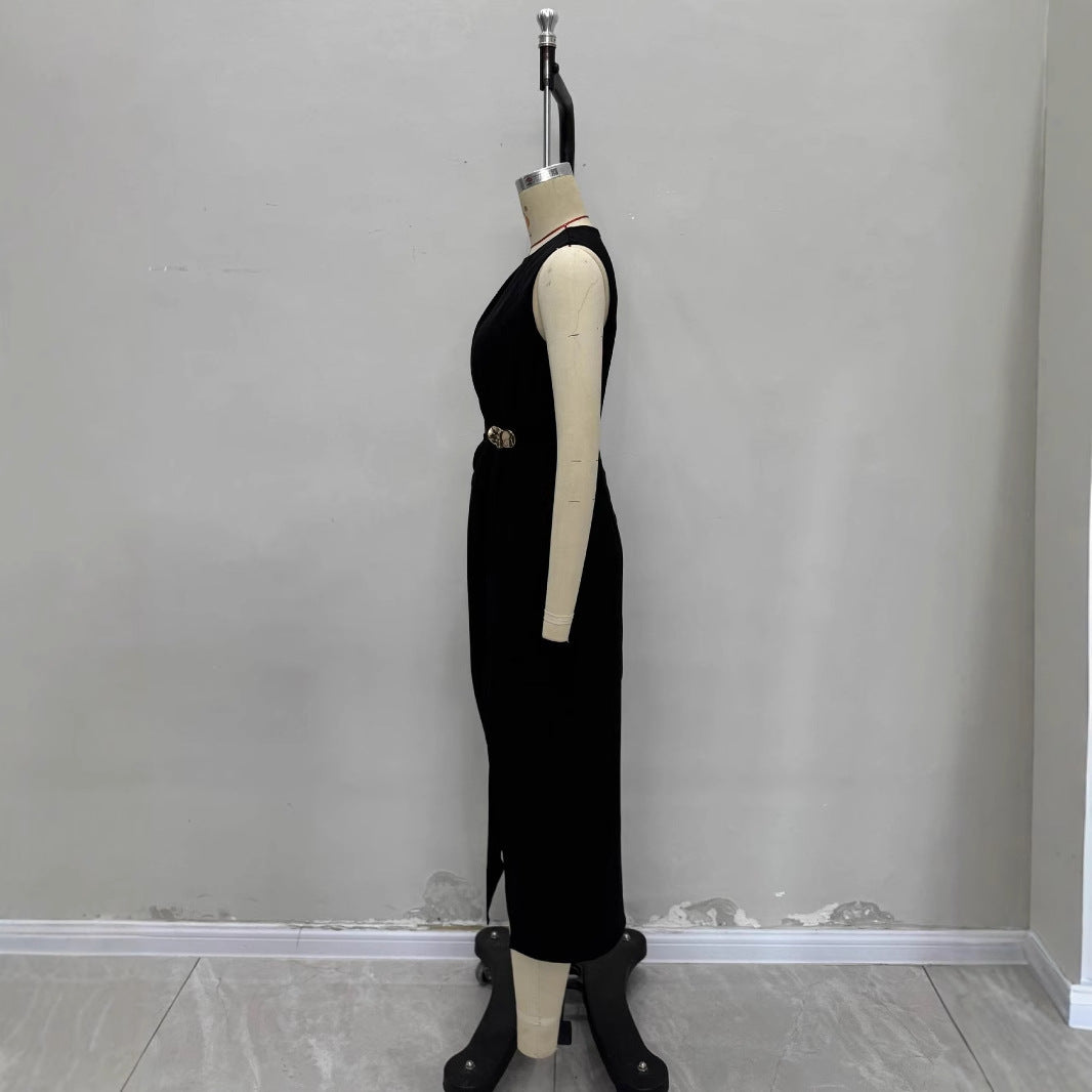 Solid color long skirt split skirt
