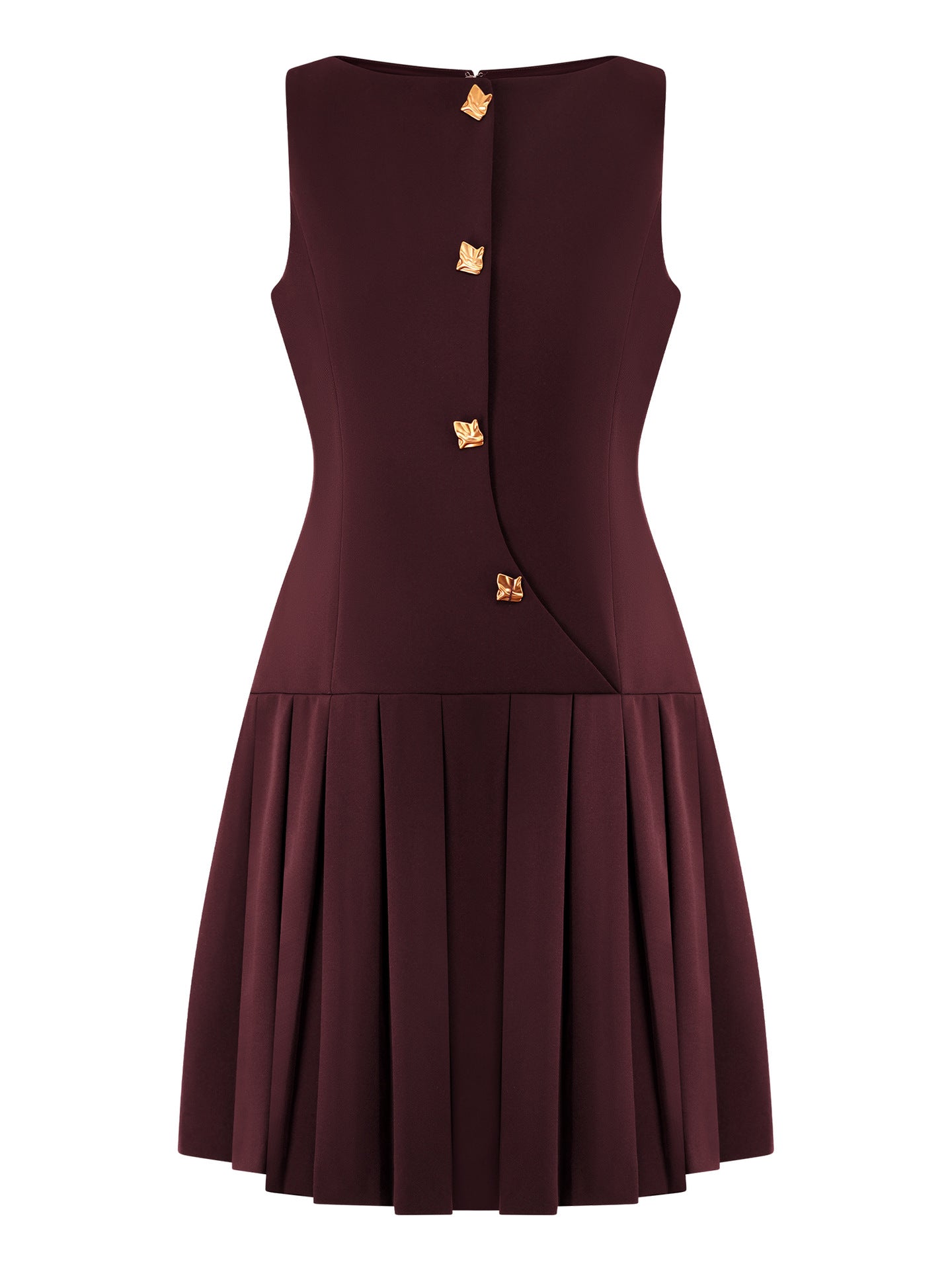 Personalized wide pendulum pleated waist solid color sleeveless short dress