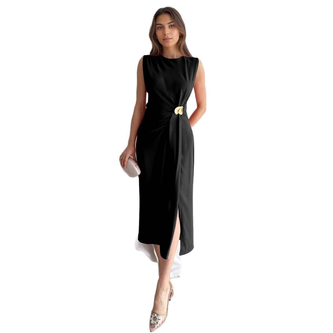 Solid color long skirt split skirt