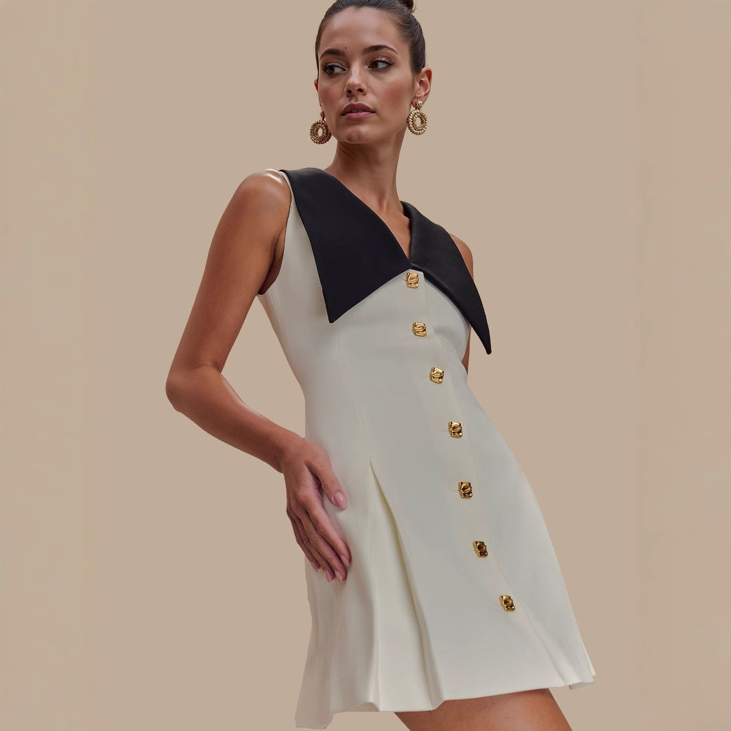 Metal buckle sleeveless temperament waist thin dress dress