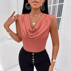 Throw neck vest satin top slim sleeveless t-shirt
