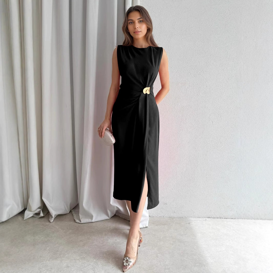 Solid color long skirt split skirt