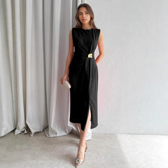 Solid color long skirt split skirt