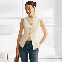 Solid color sleeveless temperament vest vest