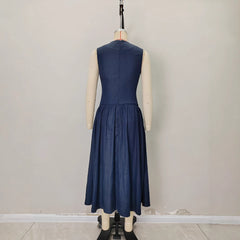 V-neck pocket mid-length dress loose sleeveless dress