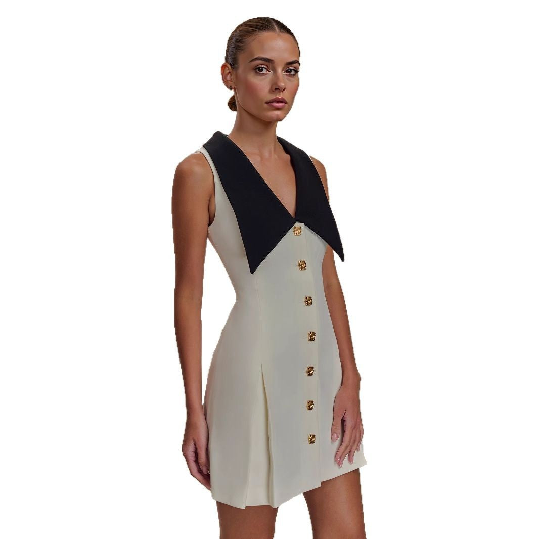 Metal buckle sleeveless temperament waist thin dress dress