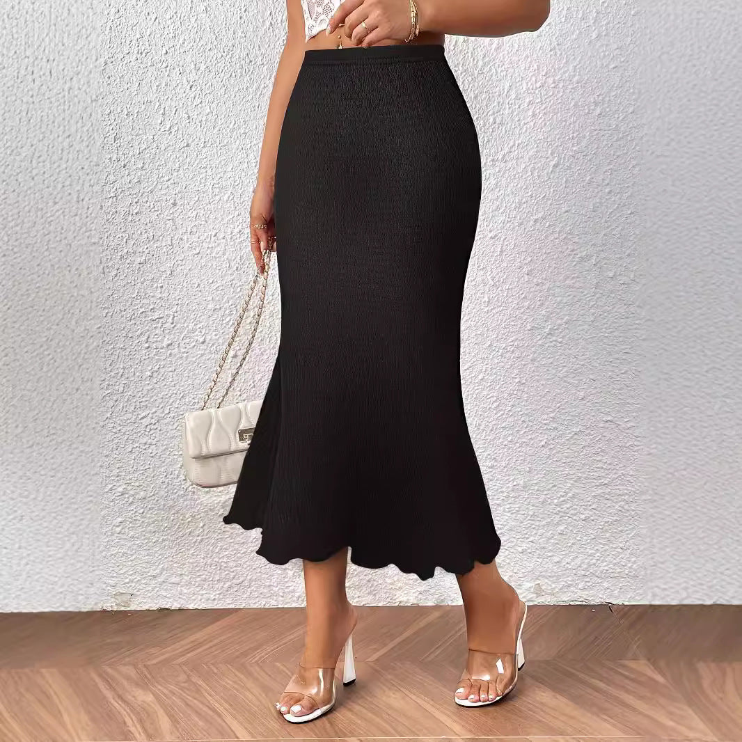 Knitted jacquard elastic hip-wrapped fishtail skirt skirt