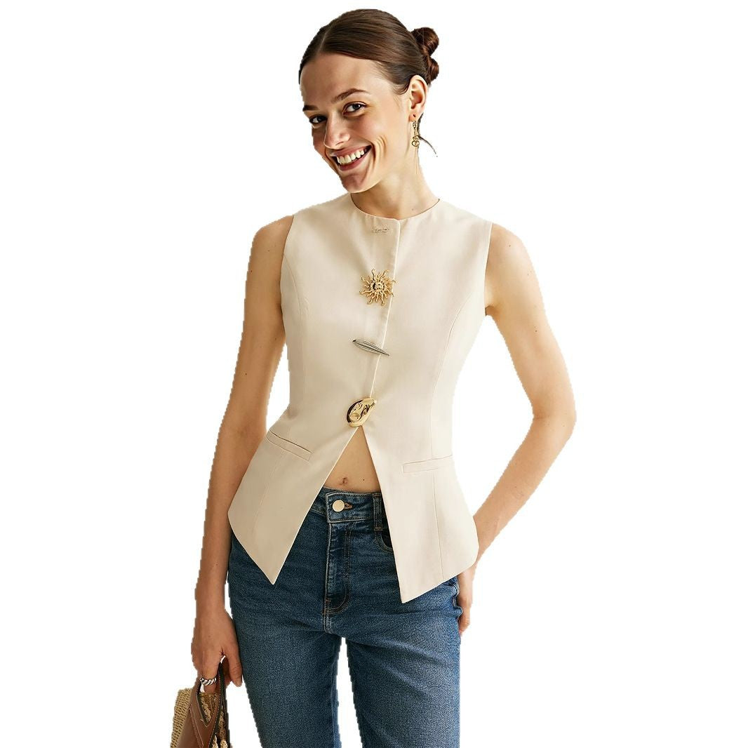 Solid color sleeveless temperament vest vest