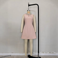 Light pink sleeveless bead dress neckline bright diamond dress