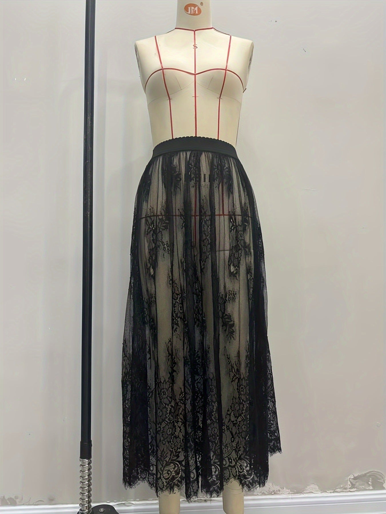 Dark gothic lace see-through skirt long dress