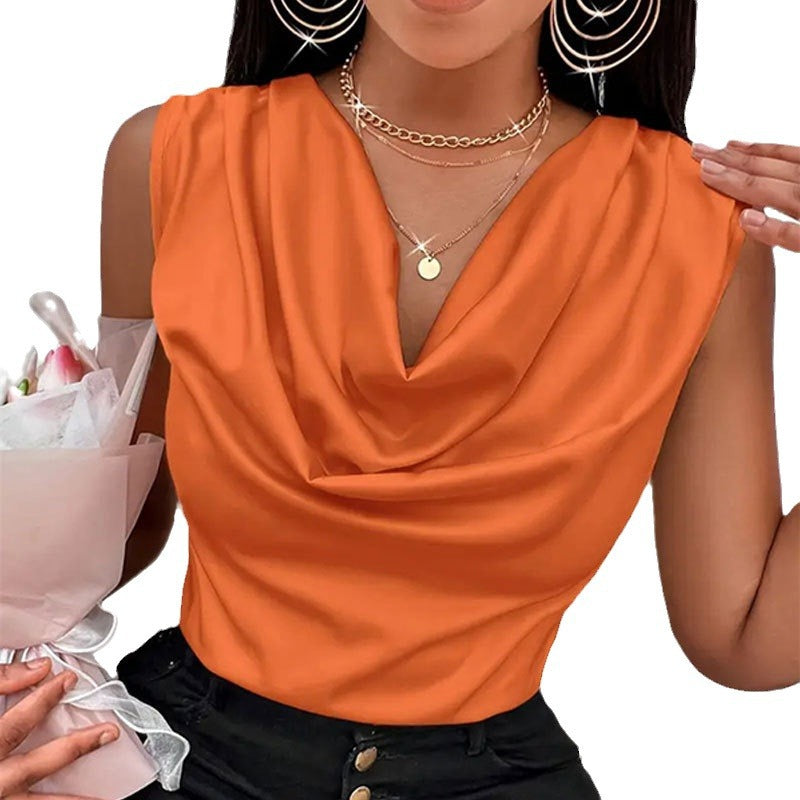Throw neck vest satin top slim sleeveless t-shirt