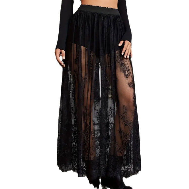 Dark gothic lace see-through skirt long dress