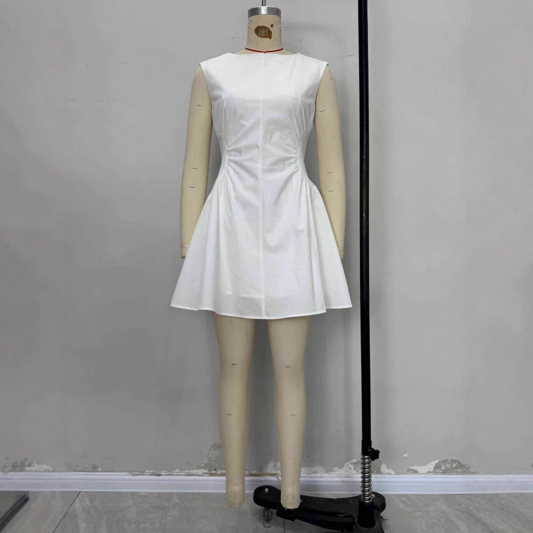 Solid color versatile one-word collar dress