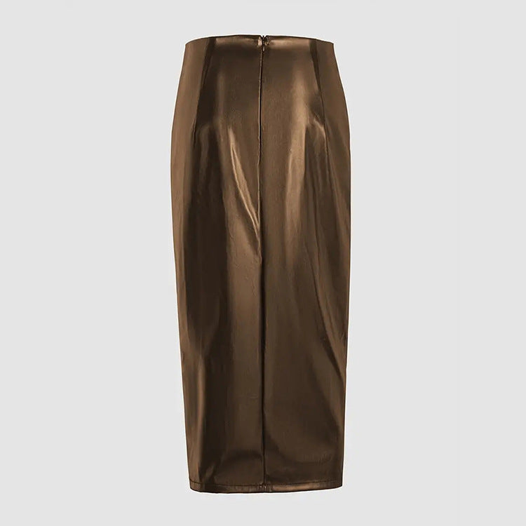 Hip wrap one-step skirt split leather skirt skirt PU leather