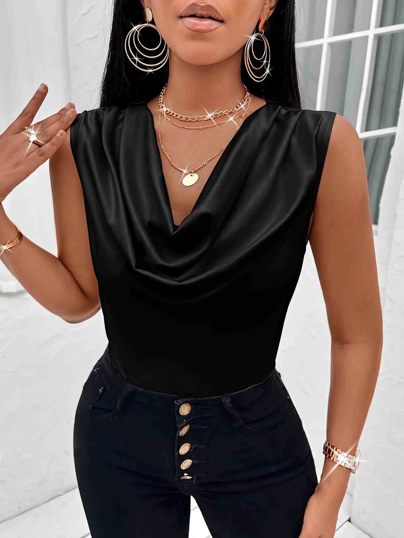Throw neck vest satin top slim sleeveless t-shirt