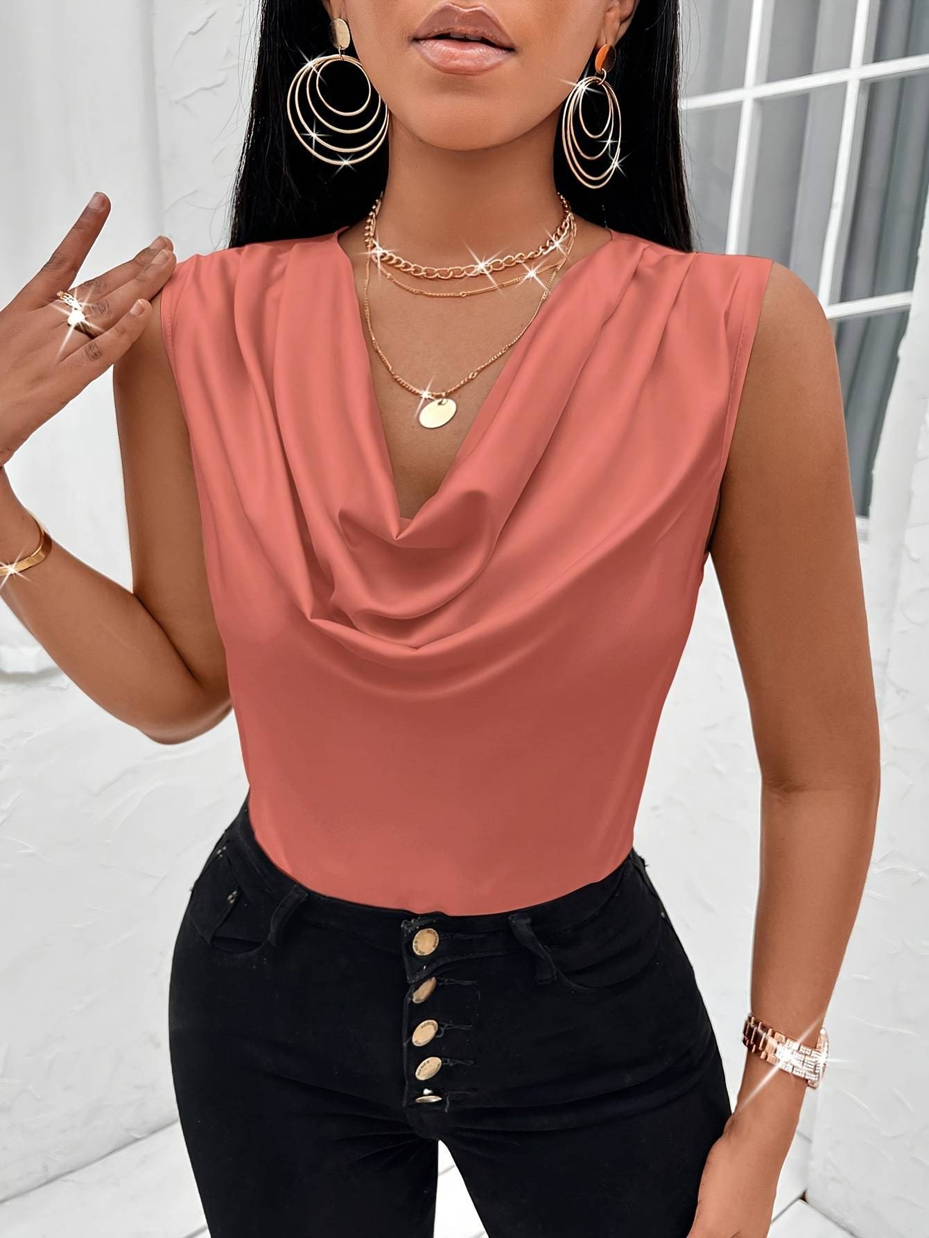 Throw neck vest satin top slim sleeveless t-shirt