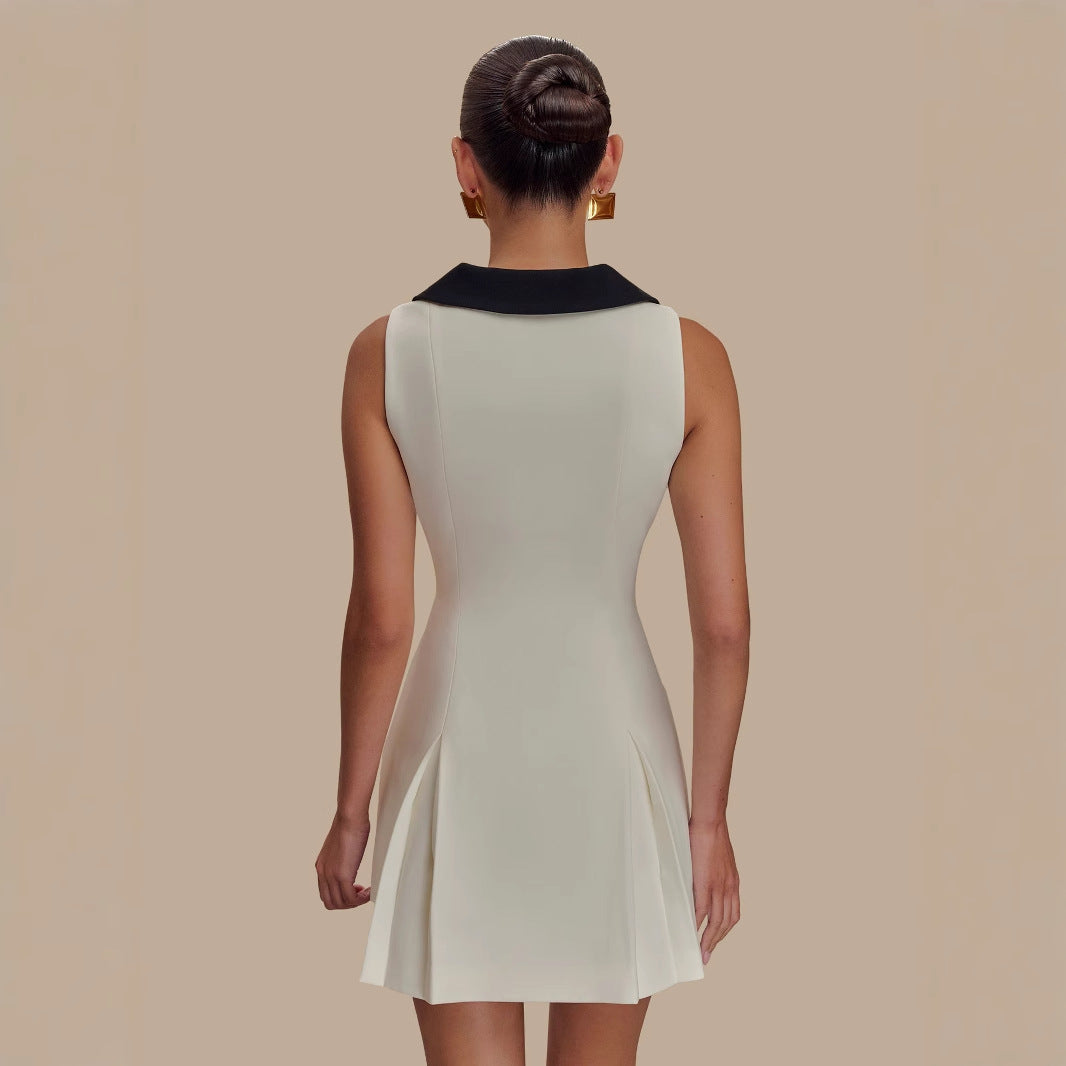 Metal buckle sleeveless temperament waist thin dress dress
