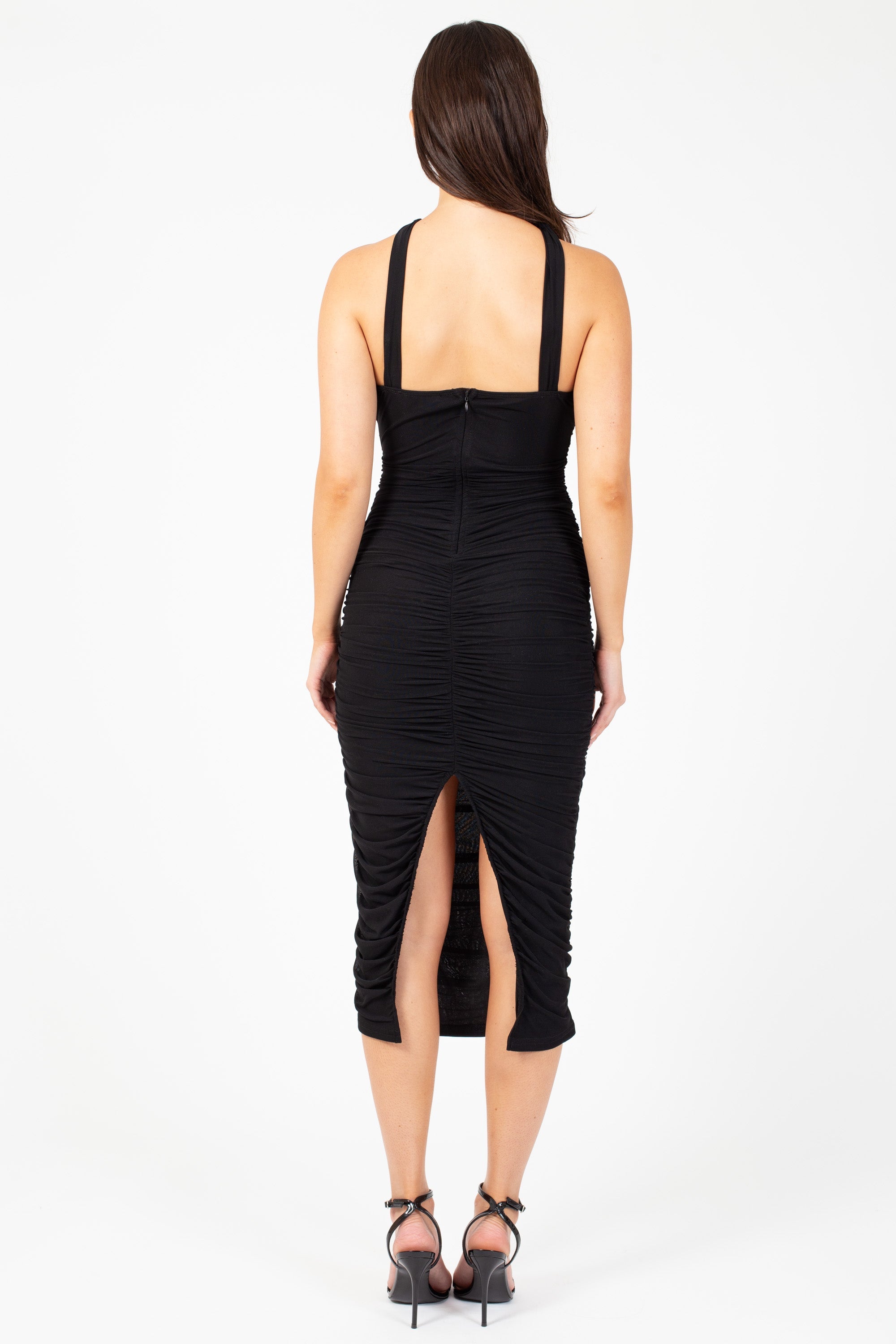 Liana Mesh Ruched Bodycon Midi Dress