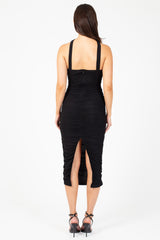 Liana Mesh Ruched Bodycon Midi Dress