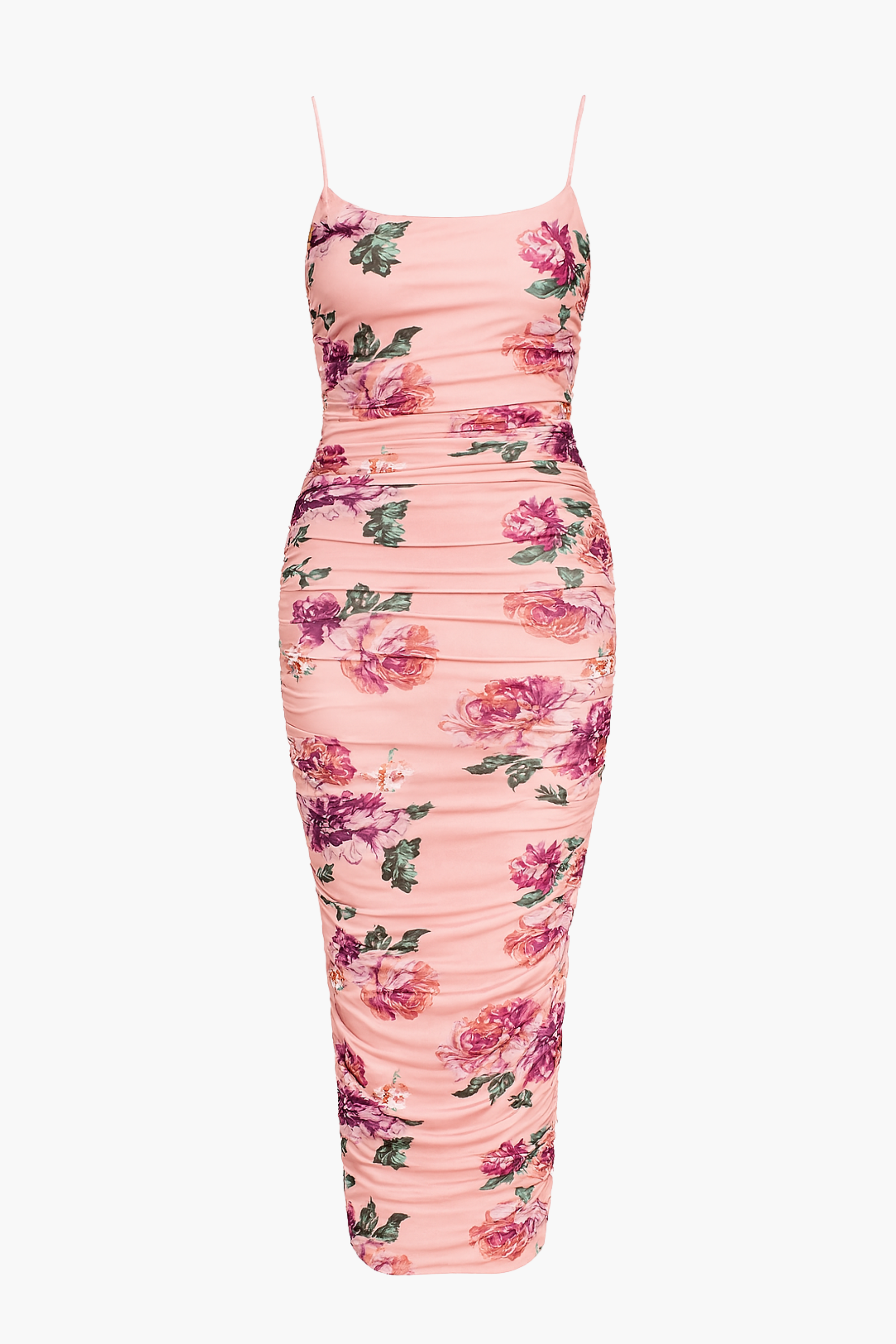 Isabel Ruched Mesh Floral Midi Dress