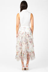 Astrea Floral Tulle Ruffle Midi Skirt