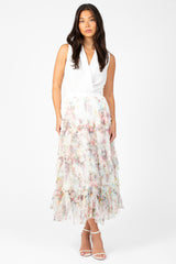 Astrea Floral Tulle Ruffle Midi Skirt