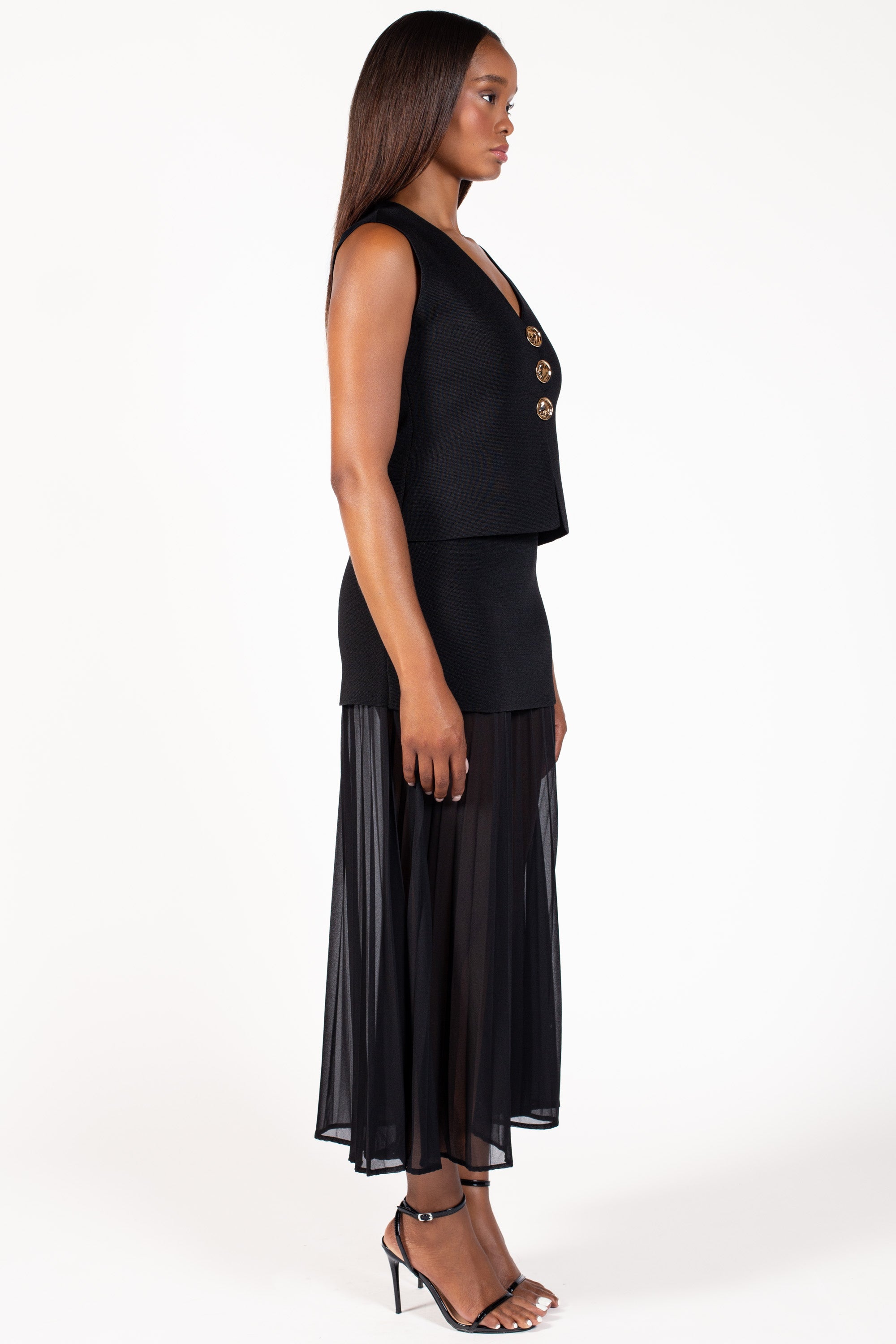 Cerelia Pleated Sheer Underlay Maxi Skirt