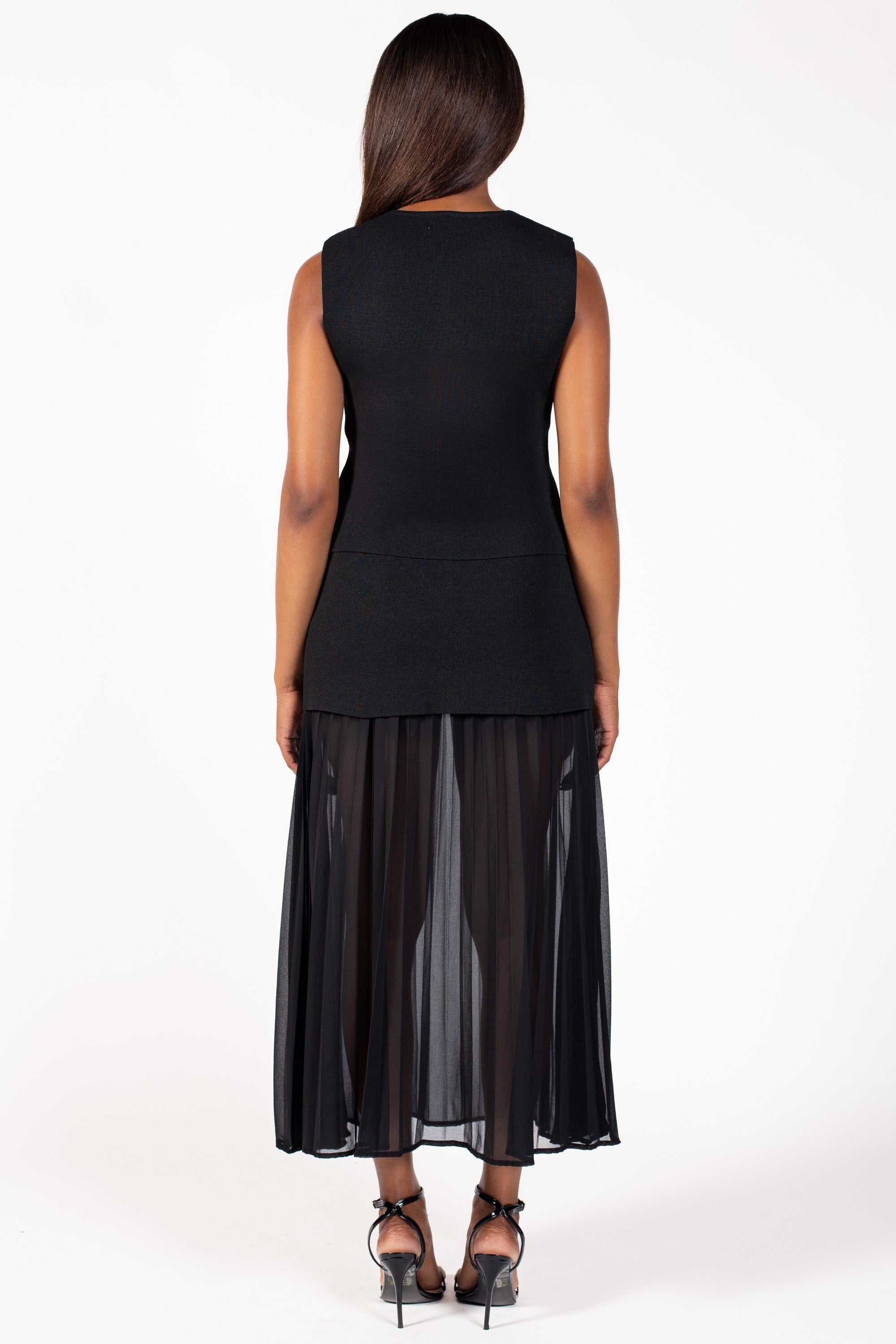 Cerelia Pleated Sheer Underlay Maxi Skirt