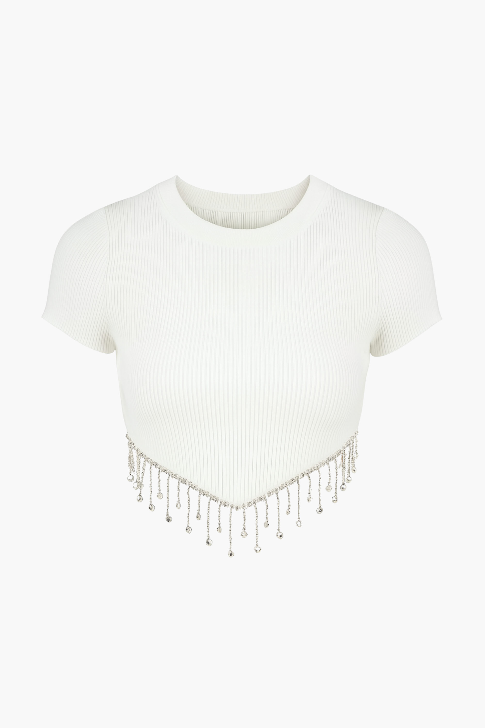 Alessia Rhinestone Fringe Ribbed Knit Crop Top