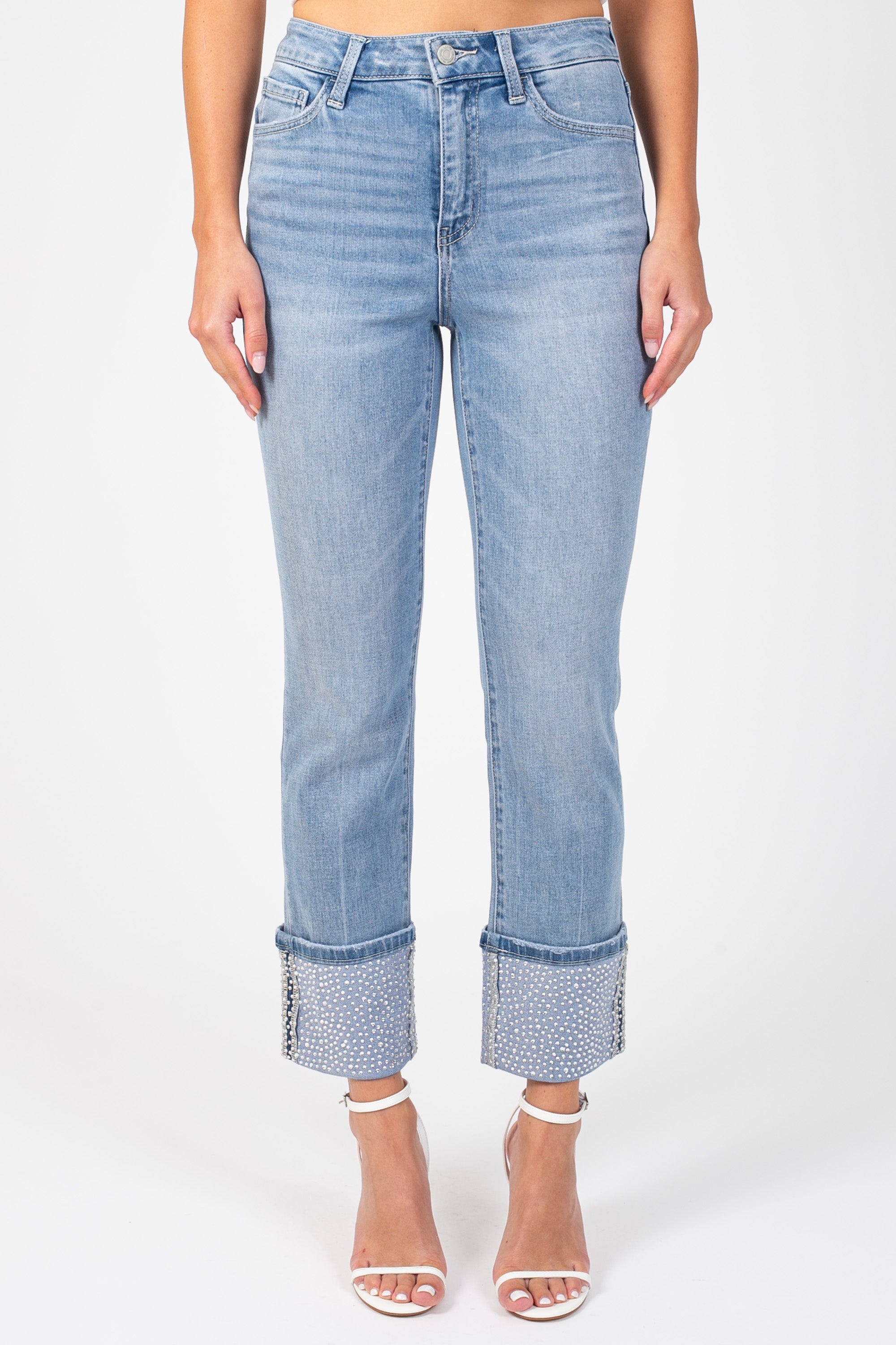 Vervet Jeanne Rhinestone Cuff Jeans