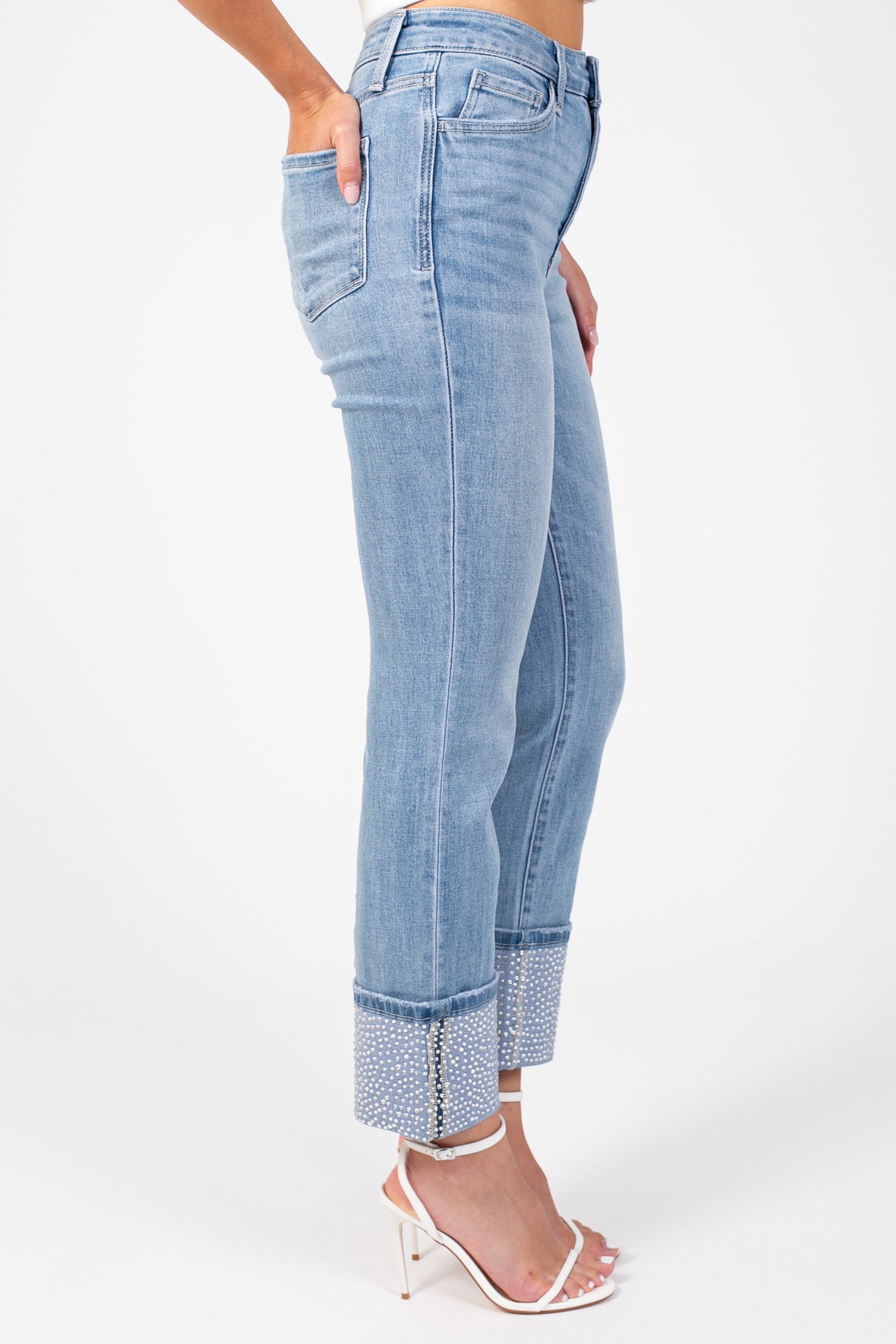 Vervet Jeanne Rhinestone Cuff Jeans
