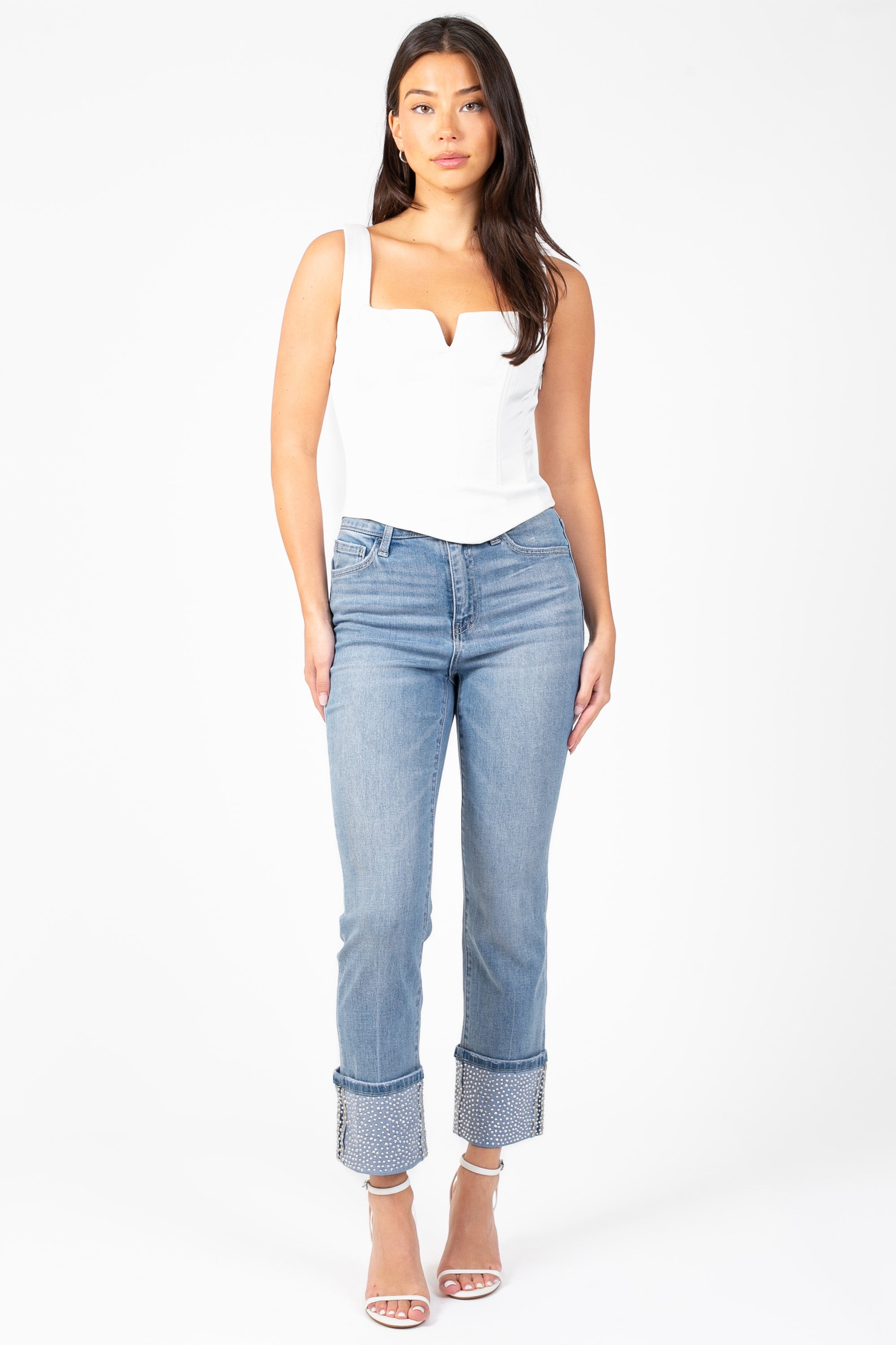 Vervet Jeanne Rhinestone Cuff Jeans