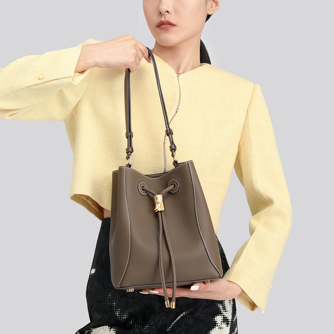 Handmade Leather Shoulder Bucket Bag