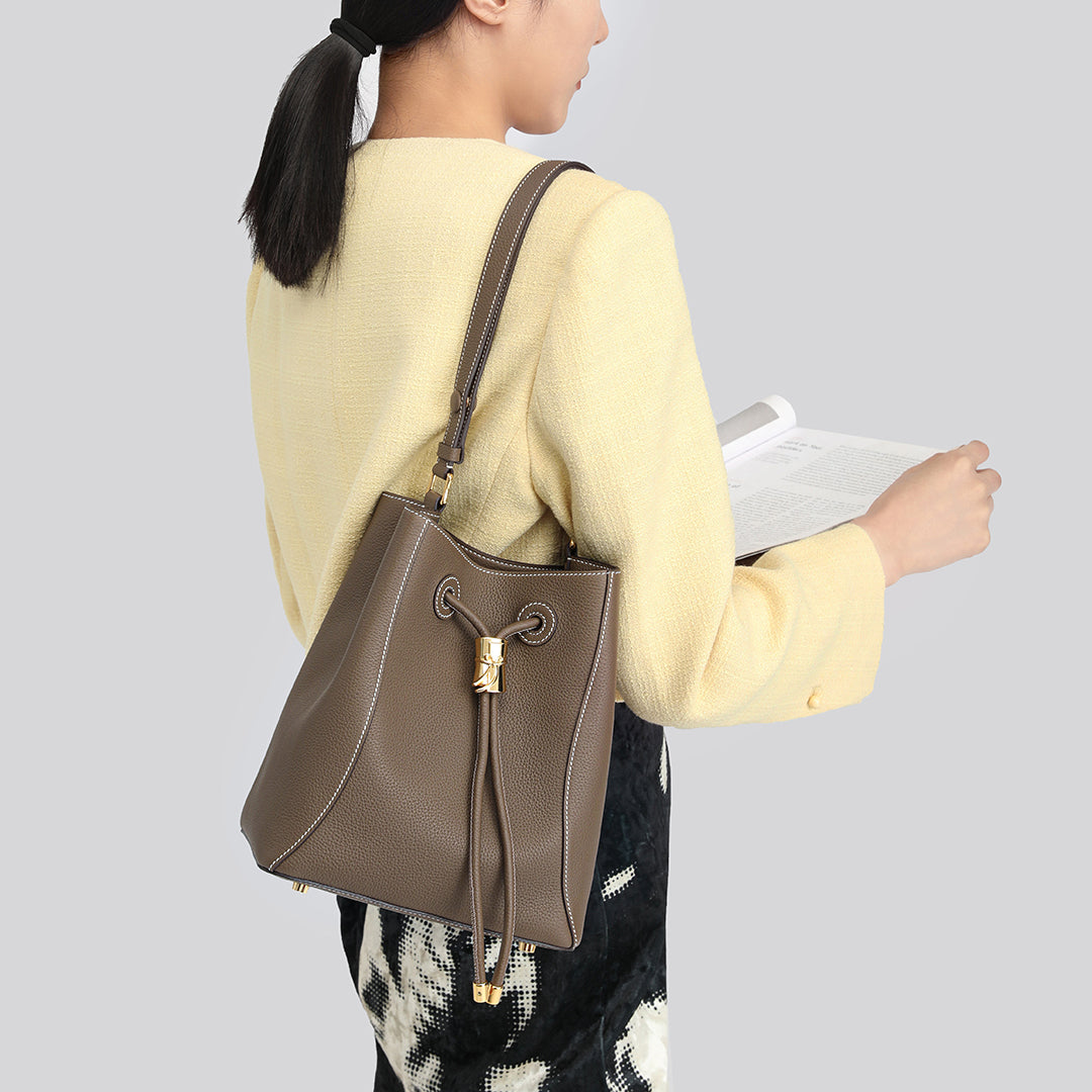 Handmade Leather Shoulder Bucket Bag