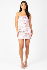 Posey Mesh Ruched Floral Mini Dress
