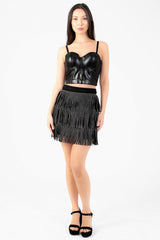 Rain On Me Fringe Tiered Mini Skirt