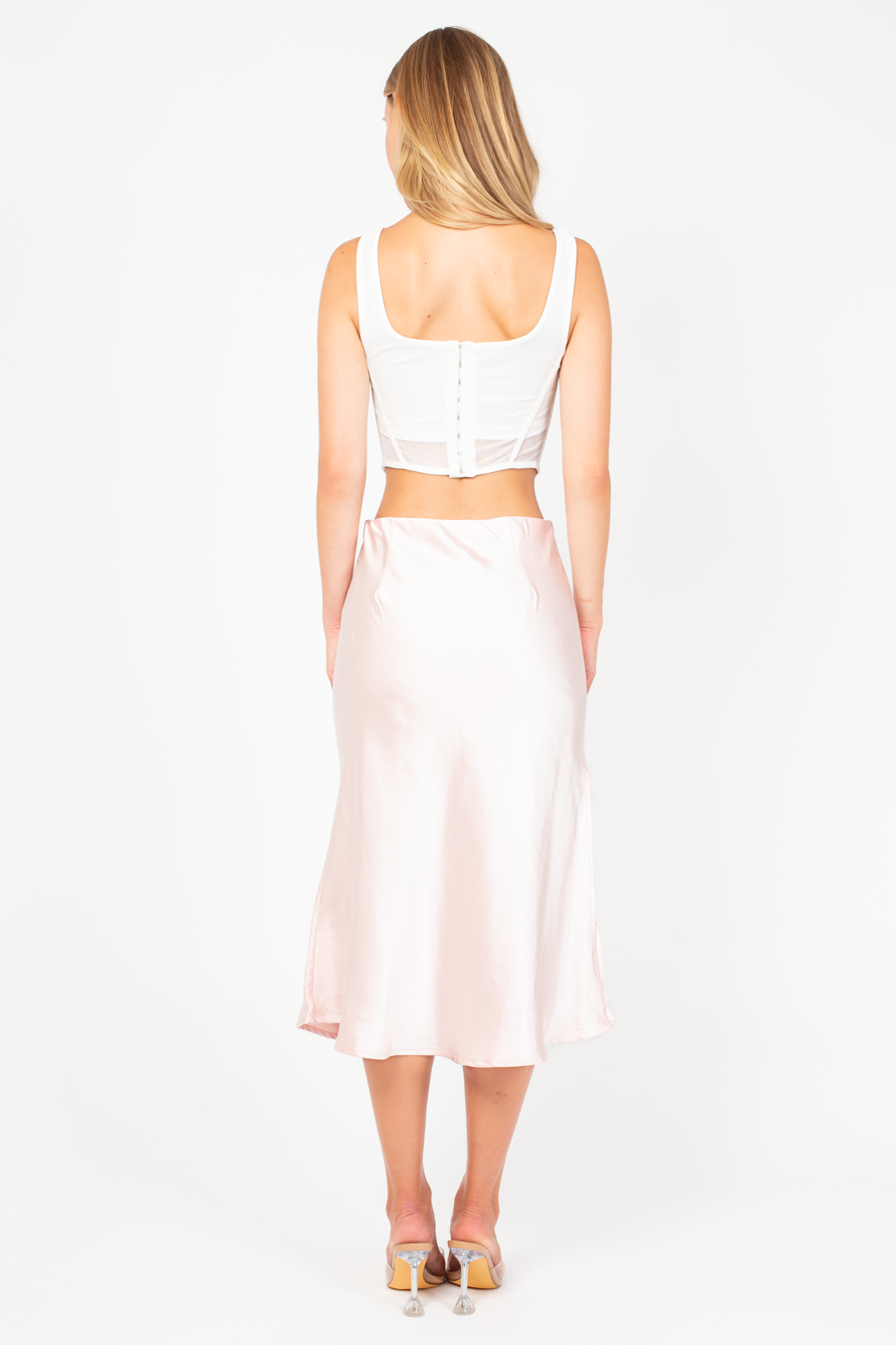 Gianina Side Slit Satin Midi Slip Skirt
