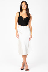 Gianina Side Slit Satin Midi Slip Skirt